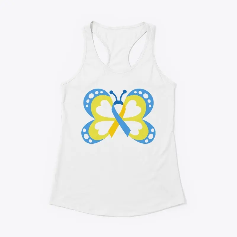 Yellow, blue ribbon butterfly 1