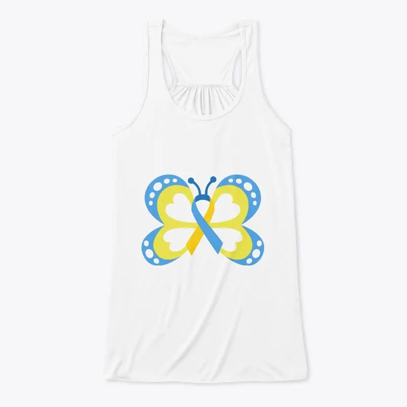 Yellow, blue ribbon butterfly 1